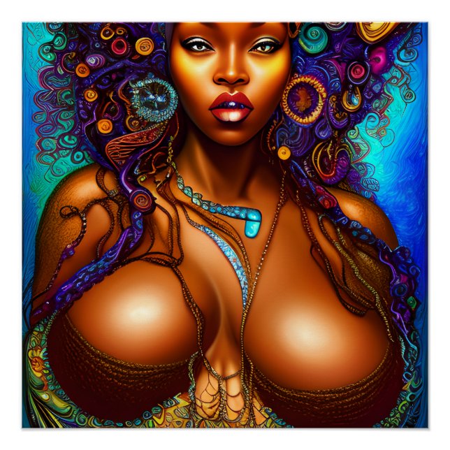 Poster Femme noire Melanin Reine Peau Brown Sista Sirène (Devant)