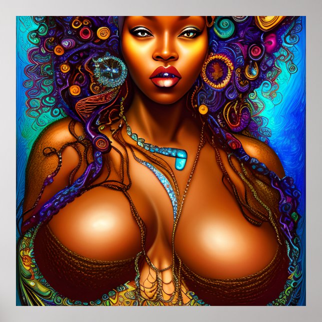Poster Femme noire Melanin Reine Peau Brown Sista Sirène (Devant)