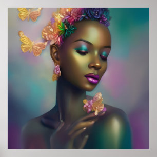 Poster Femme Papillon Arc-en-ciel Magique Africain