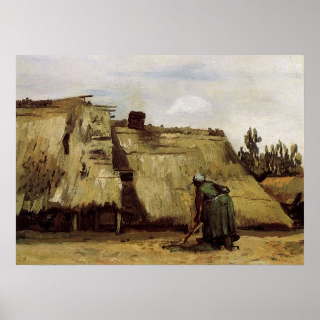Poster Femme paysanne creusant le chalet par Vincent van  (Devant)