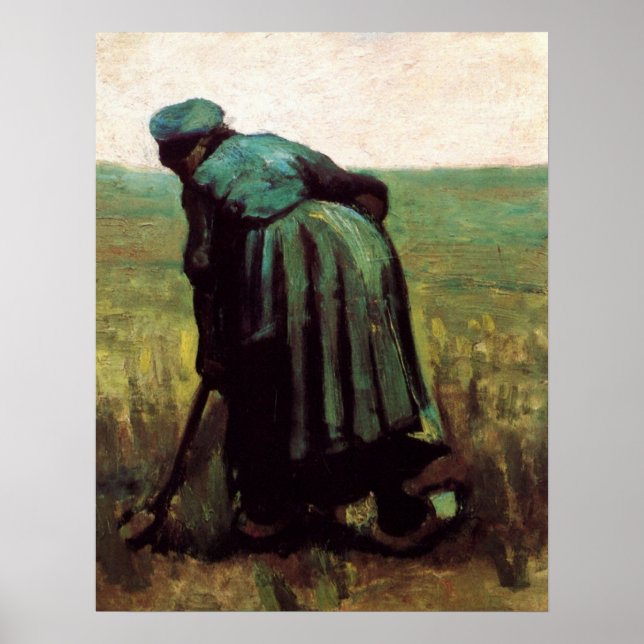 Poster Femme paysanne creuser par Vincent van Gogh (Devant)