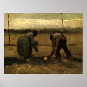 Poster Femme paysanne plantant de la pomme de terre par V