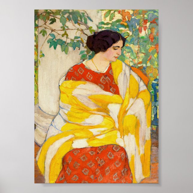 Poster Femme Portant un châle jaune Portrait Vintage (Devant)