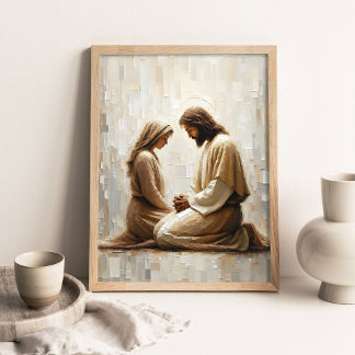 Poster Femme priant avec Jésus, Art chrétien, Jésus et