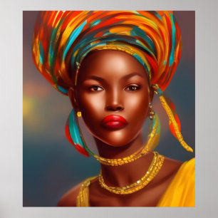 Poster Femme princesse africaine 3 bijoux en or