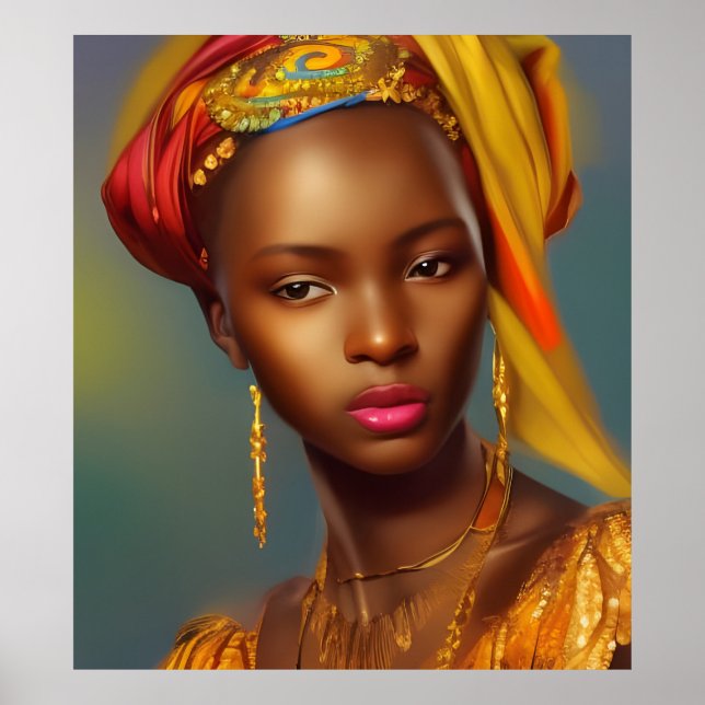 Poster Femme princesse africaine 6 bijoux en or (Devant)