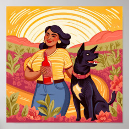 Poster Femme prospère avec Tequila et son chien Secourt I