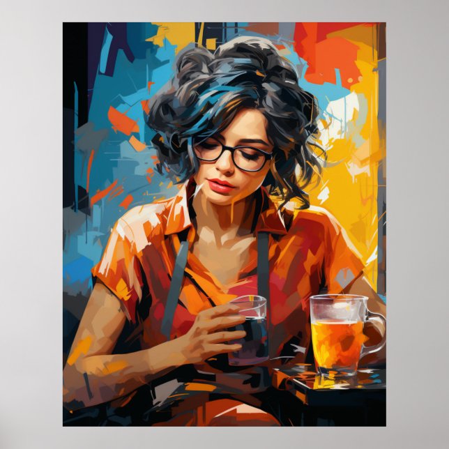 Poster Femme qui boit du café (Devant)