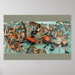 POSTER FEMME SAMOURAÏ TOMOE GOZEN À CHEVAL AU COMBAT