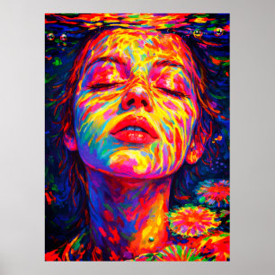 Poster Femme Sereine Sous l'Eau Couleurs Arc-en-Ciel Impa