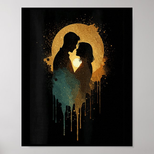 Poster Femme Silhouette Amateurs de baiser Date Ensemble  (Devant)
