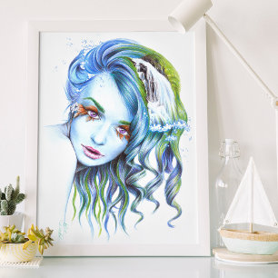 Poster Femme sirène de l'eau Portrait d'art fantastique s
