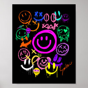 Poster Femme Souriez Face Émoticons Amusants Vivid Graffi