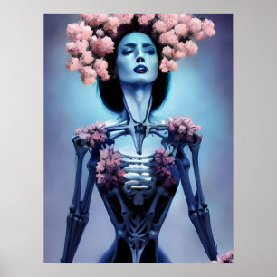 Poster Femme Squelettique Avec Fleurs