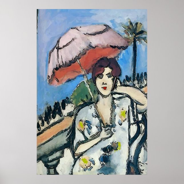 Poster Femme sur téléphone portable Abstrait, style Matis (Devant)