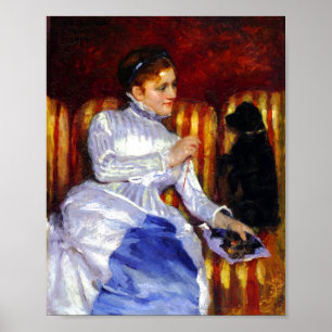 Poster Femme sur un canapé rayé avec D par Mary Cassatt