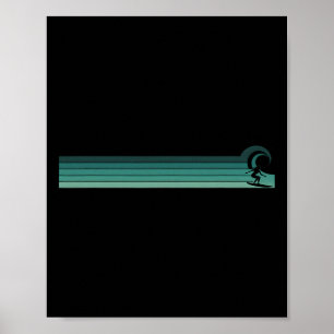 Poster Femme surfeuse rayée attrapant une vague