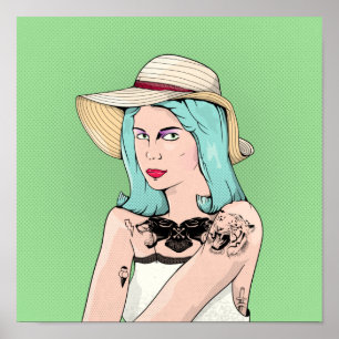 Poster Femme tatouée rétro