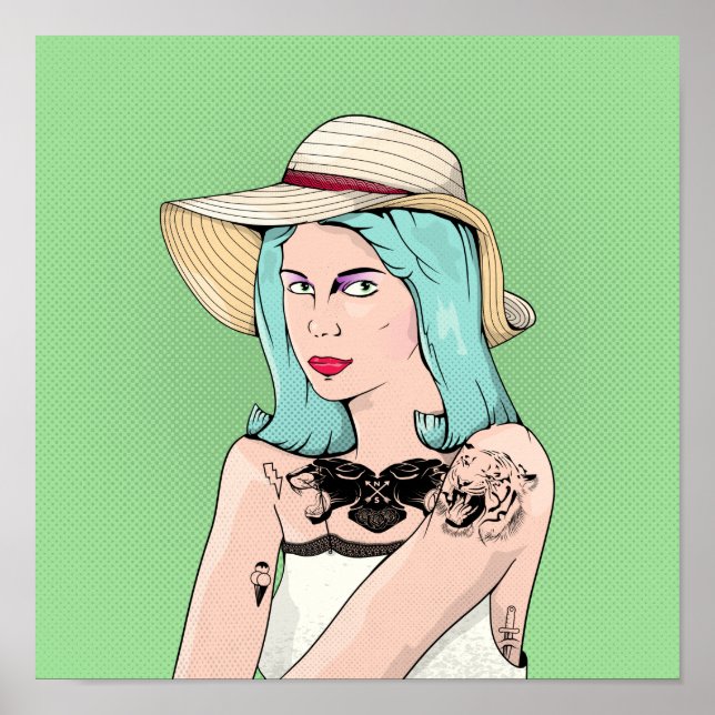 Poster Femme tatouée rétro (Devant)