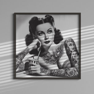 Poster Femme tatouée vintage