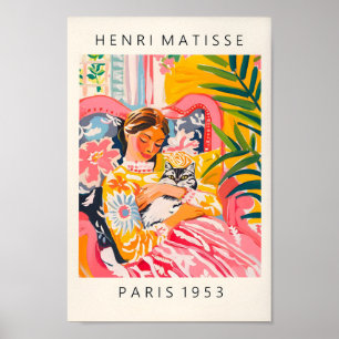 Poster Femme Tenant Un Chat, Art Mur Rose Matisse, Dopami