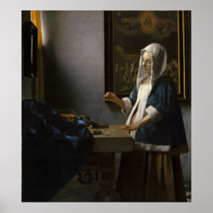 Poster Femme tenant un équilibre par Johannes Vermeer