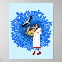 Femme ukrainienne, cigogne et fleurs