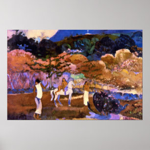 Poster Femme un cheval blanc par Gauguin