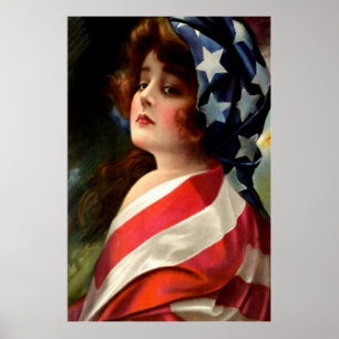 Poster Femme US Drapeau 4 juillet