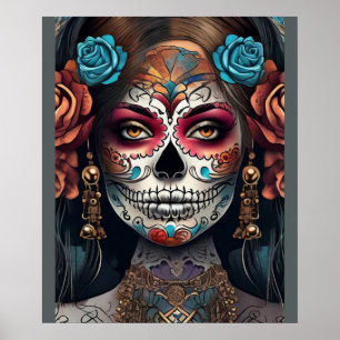 Poster Femme vibrante : Jour du maquillage crânien de suc