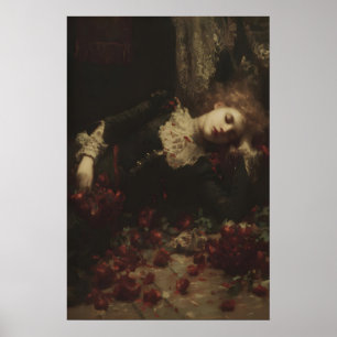 Poster Femme Victorienne En Robe Noire Endormie Parmi