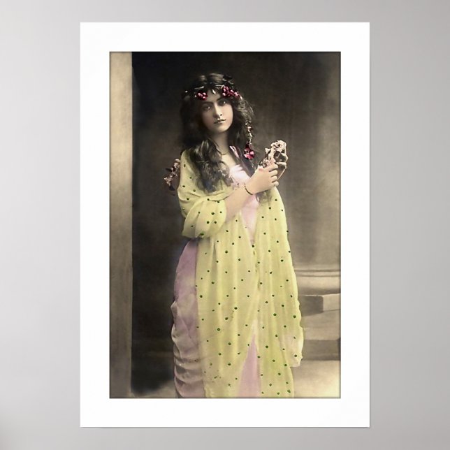 Poster femme victorienne, longue guirlande à cheveux (Devant)