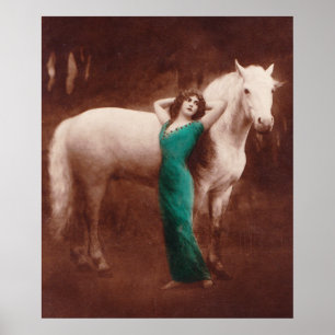 Poster Femme victorienne romantique avec Cheval Stallion 