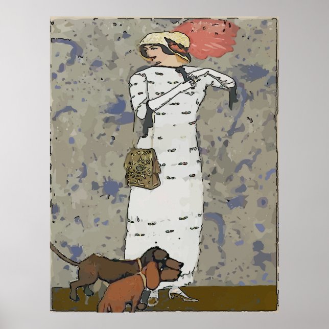 Poster Femme vintage Marcher Dachshunds (Devant)