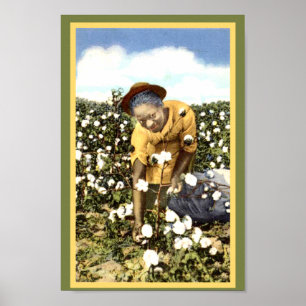 Poster Femme vintage noire de champ de coton de
