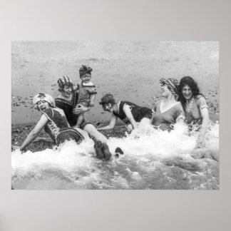Poster Femmes à la plage, noir et blanc, Vieux photo Vint