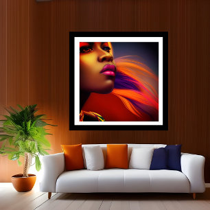 Poster Femmes africaines colorées fantaisie violet orange