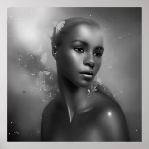 Poster Femmes africaines noir blanc papillon monochrome 2