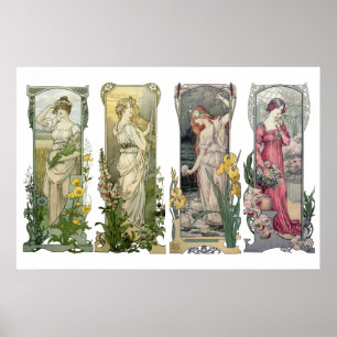 Poster Femmes Art Nouveau Vintage avec des fleurs par Son