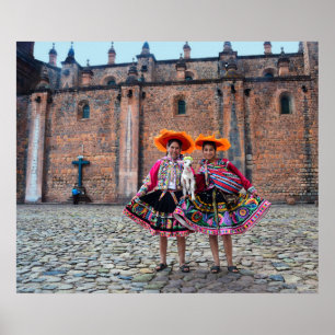 Poster Femmes avec agneau à Cusco, Pérou
