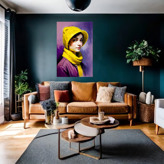 Poster Femmes avec casquette jaune et foulard | AI Art Po