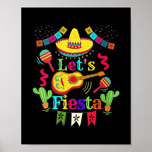Poster Femmes Cinco De Mayo Guitare Mexicaine Cactus Lets (Devant)