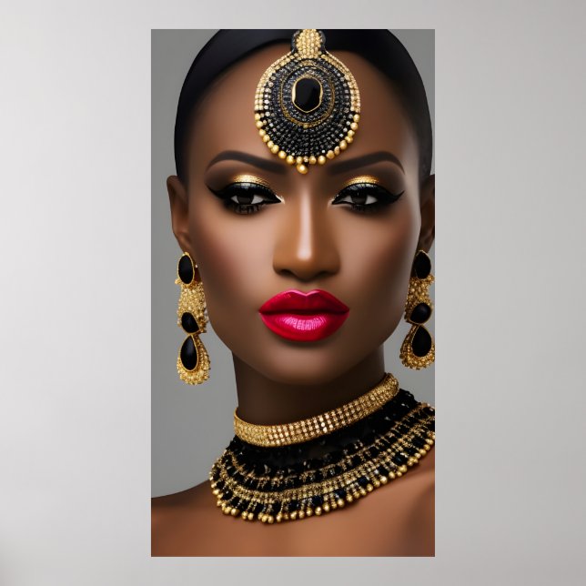 Poster Femmes classiques Mode or africain Bijoux noir (Devant)