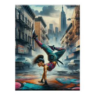 Poster Femmes en action de Breakdancer Silhouette de New 