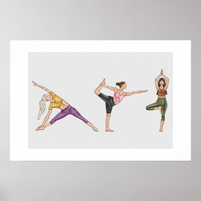 Poster Femmes équilibrées en yoga fitness d'entraînement  (Devant)
