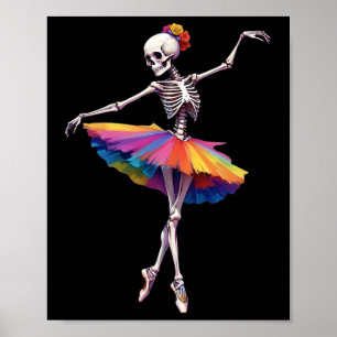 Poster Femmes Halloween Danser Skeleton arc-en-ciel Balle