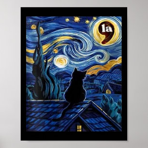 Poster Femmes Halloween étoile Nuit Noir Chat Comma La K