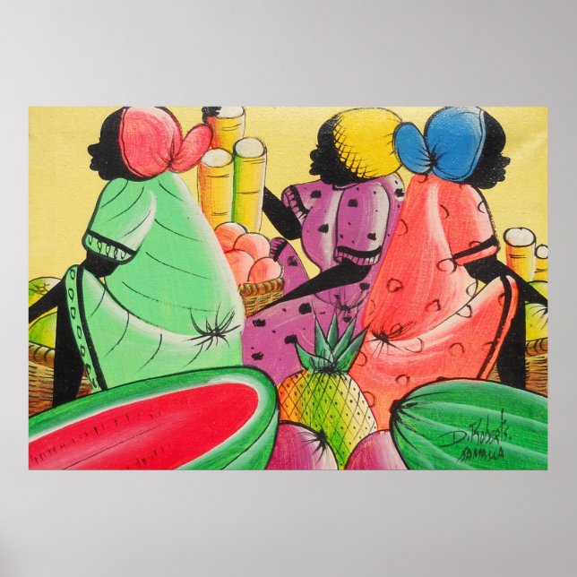Poster Femmes jamaïcaines sur le marché des fruits D Robe (Devant)