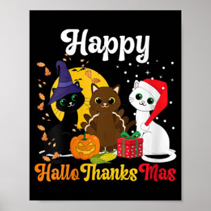 Poster Femmes joyeuses Hallothanksmas Chats Halloween Noë