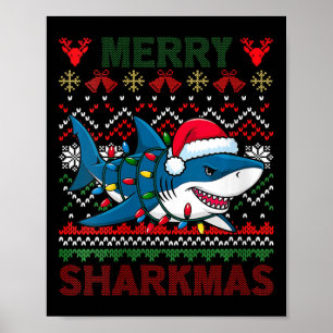 Poster Femmes Joyeux Sharkmas Vilain requin de Noël Père